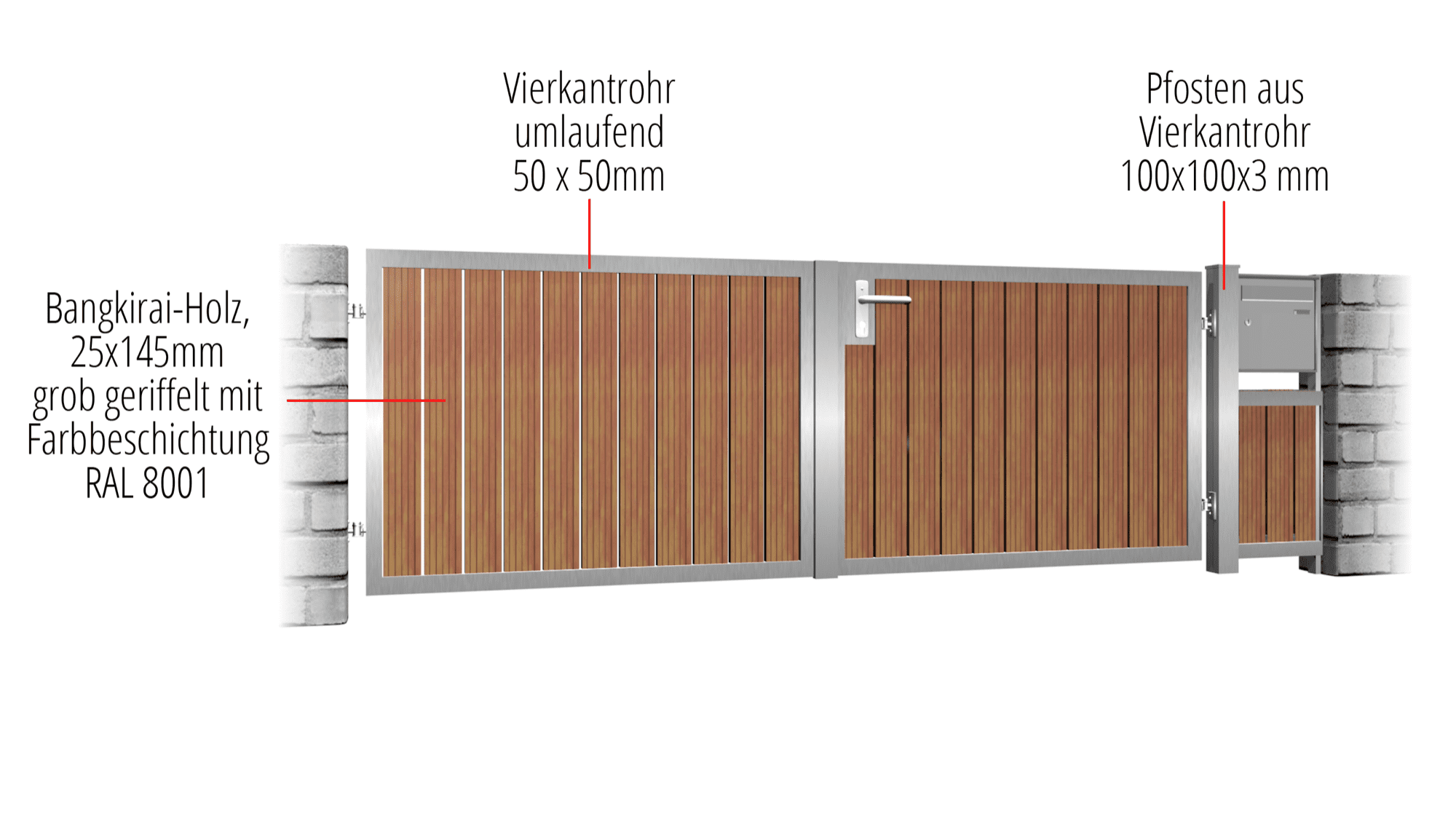 Gartentor Edelstahl 2-flügelig HFS, GE, BK