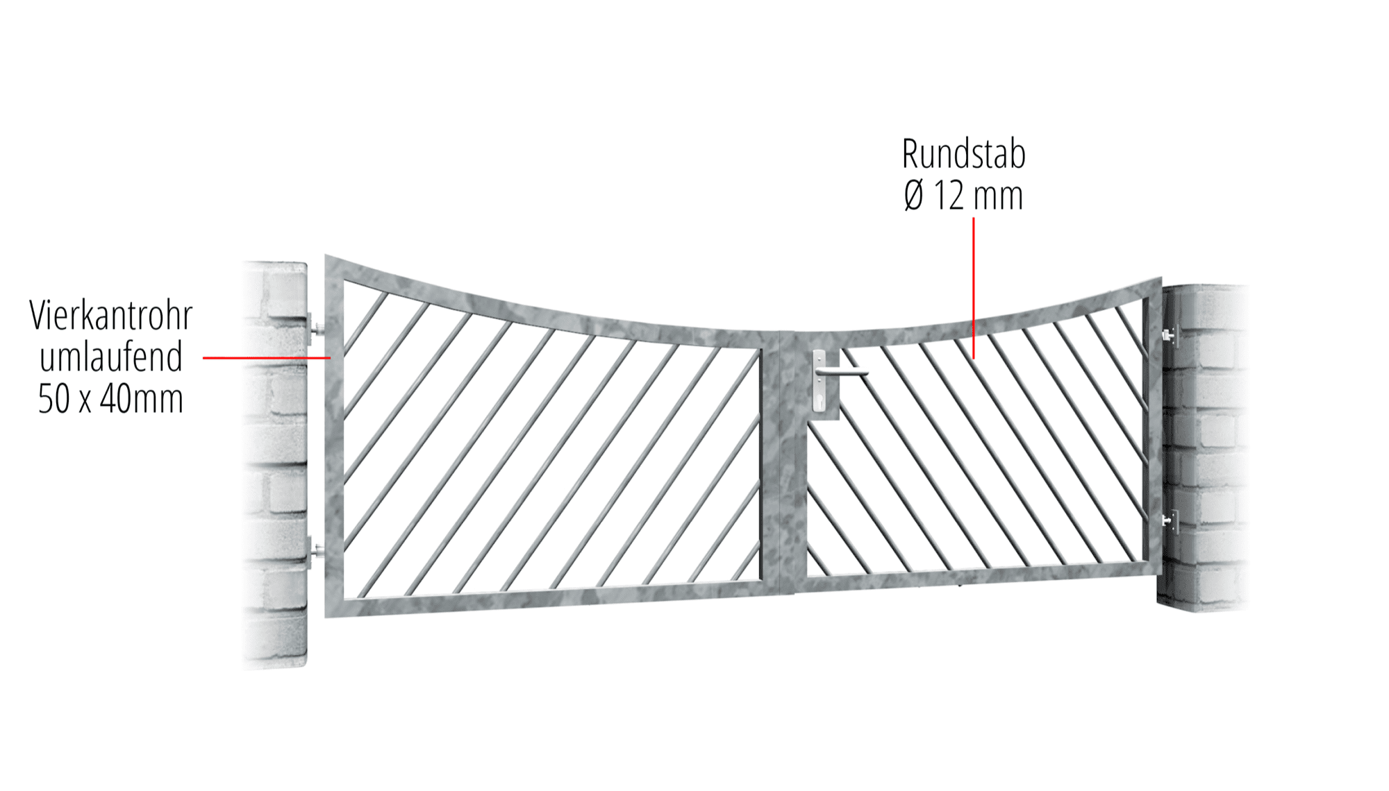 Gartentor verzinkt 2-flügelig Diagonalstab, UB