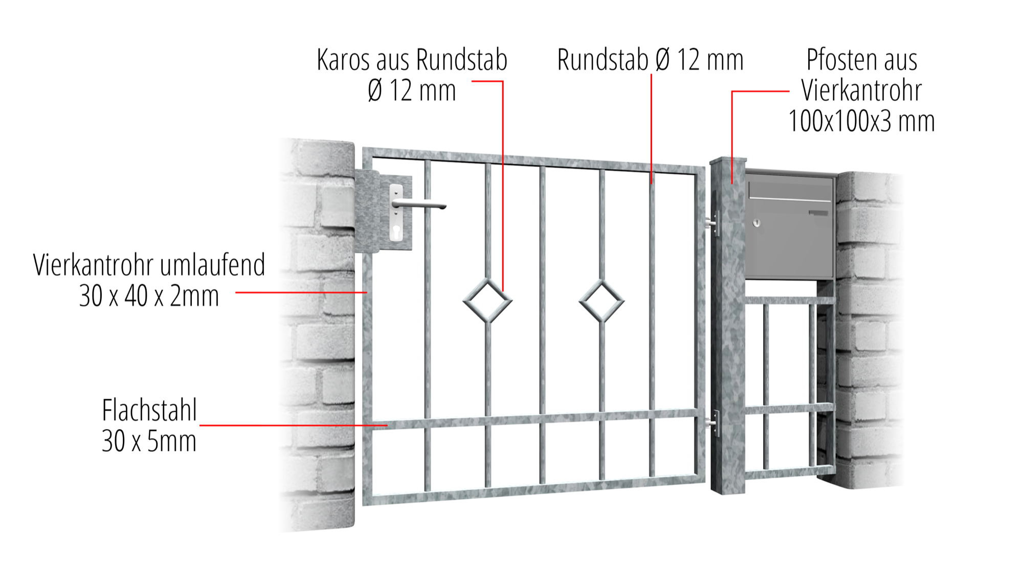 Gartentür verzinkt 1-flügelig Karo Stab, GE, BK