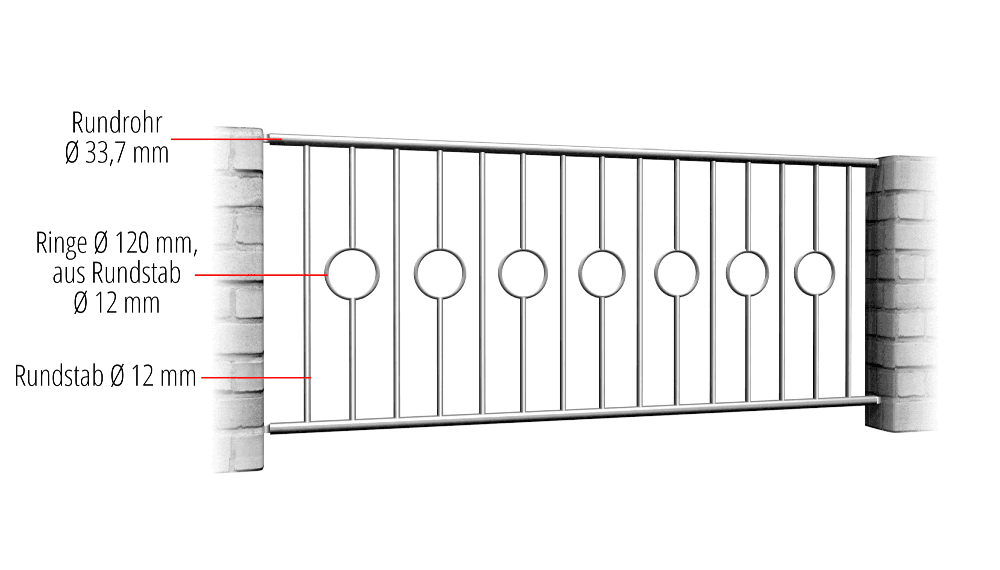 Gartenzaun Edelstahl Kreis Stab 2 Mitte, GE