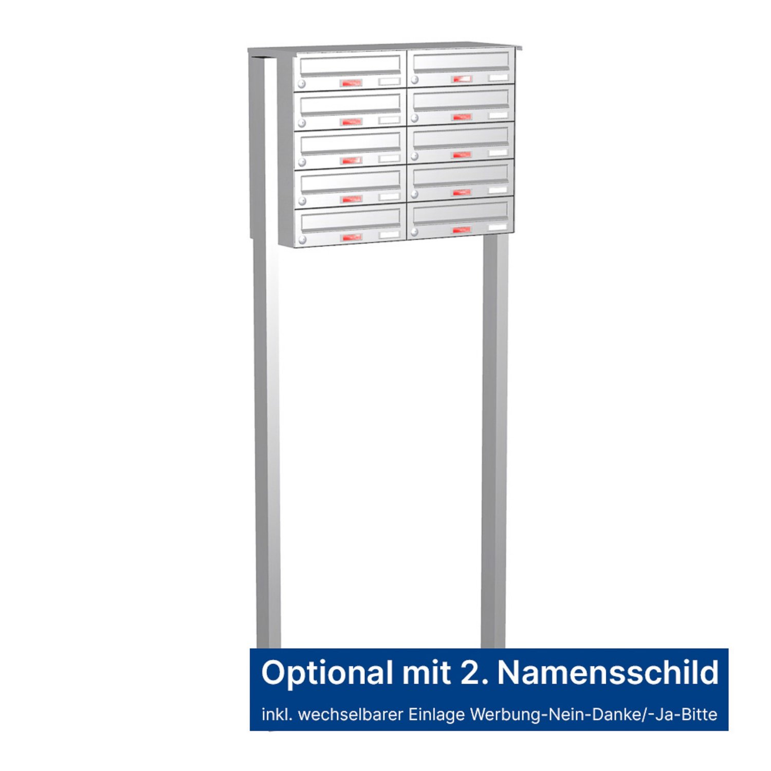 Briefkastenanlage | Freistehend | 10-fach | Waagerecht | Edelstahl