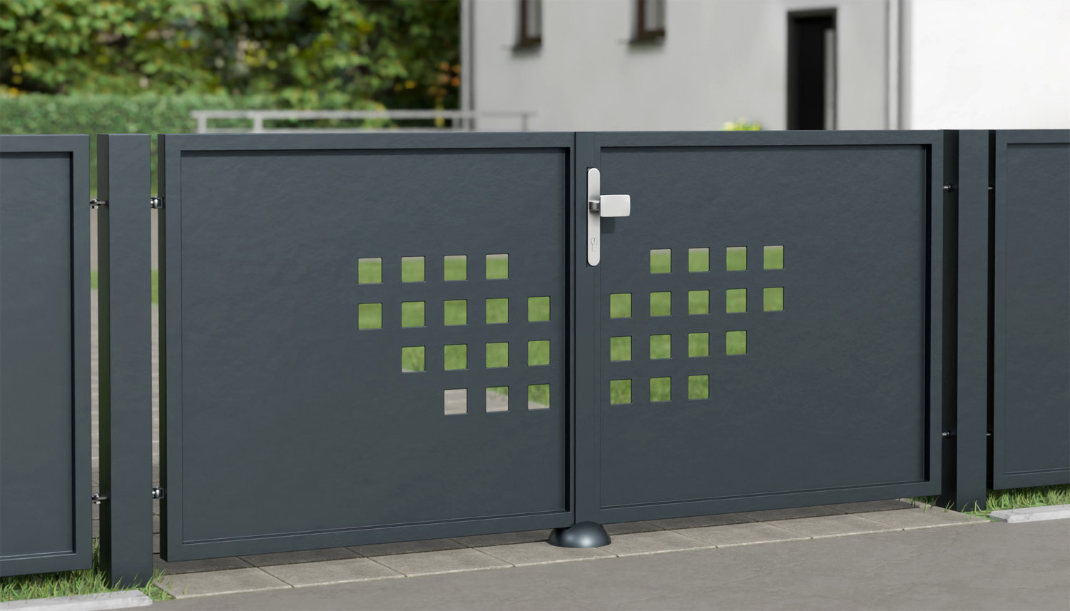 Gartentor Alu 2-flügelig Sichtschutz QLH, GE