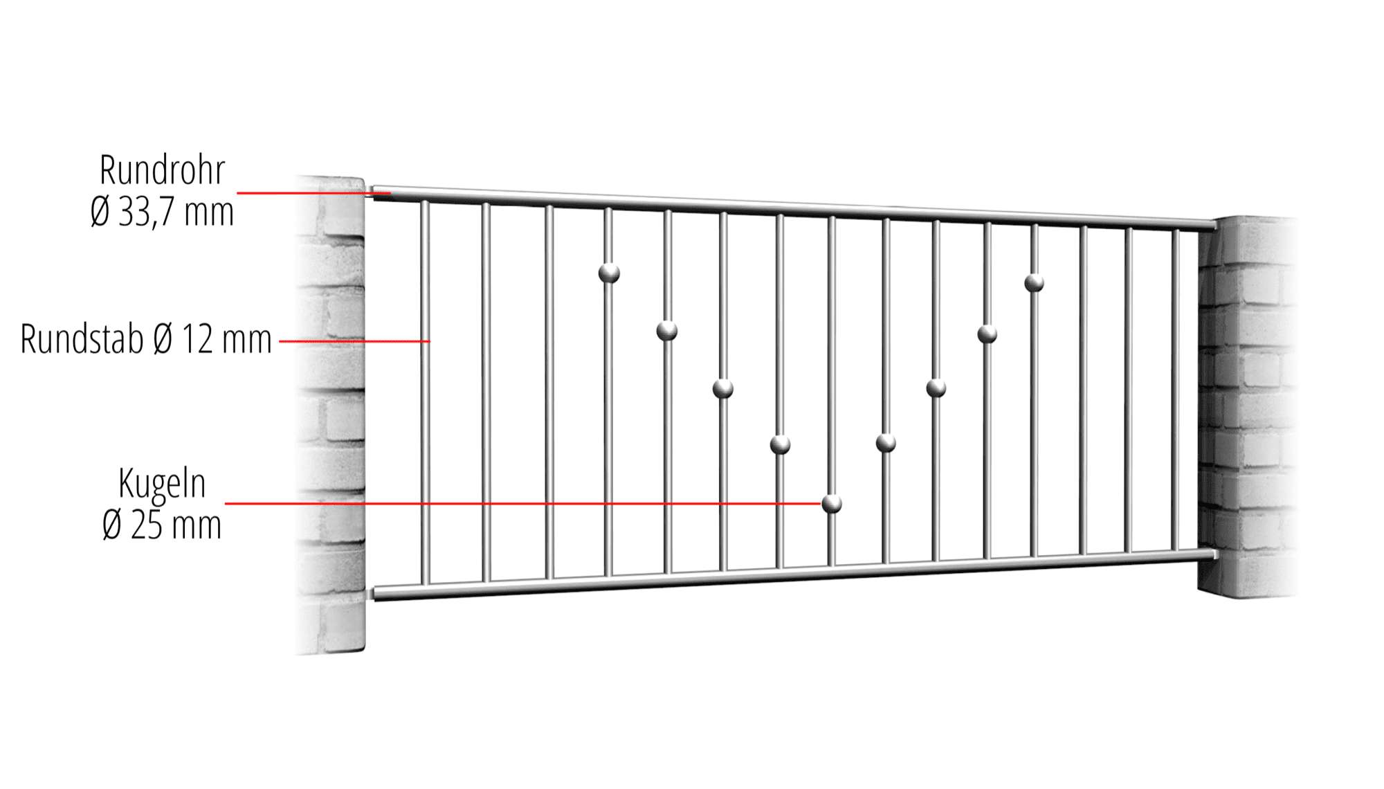 Gartenzaun Edelstahl V-Kugeln, GE