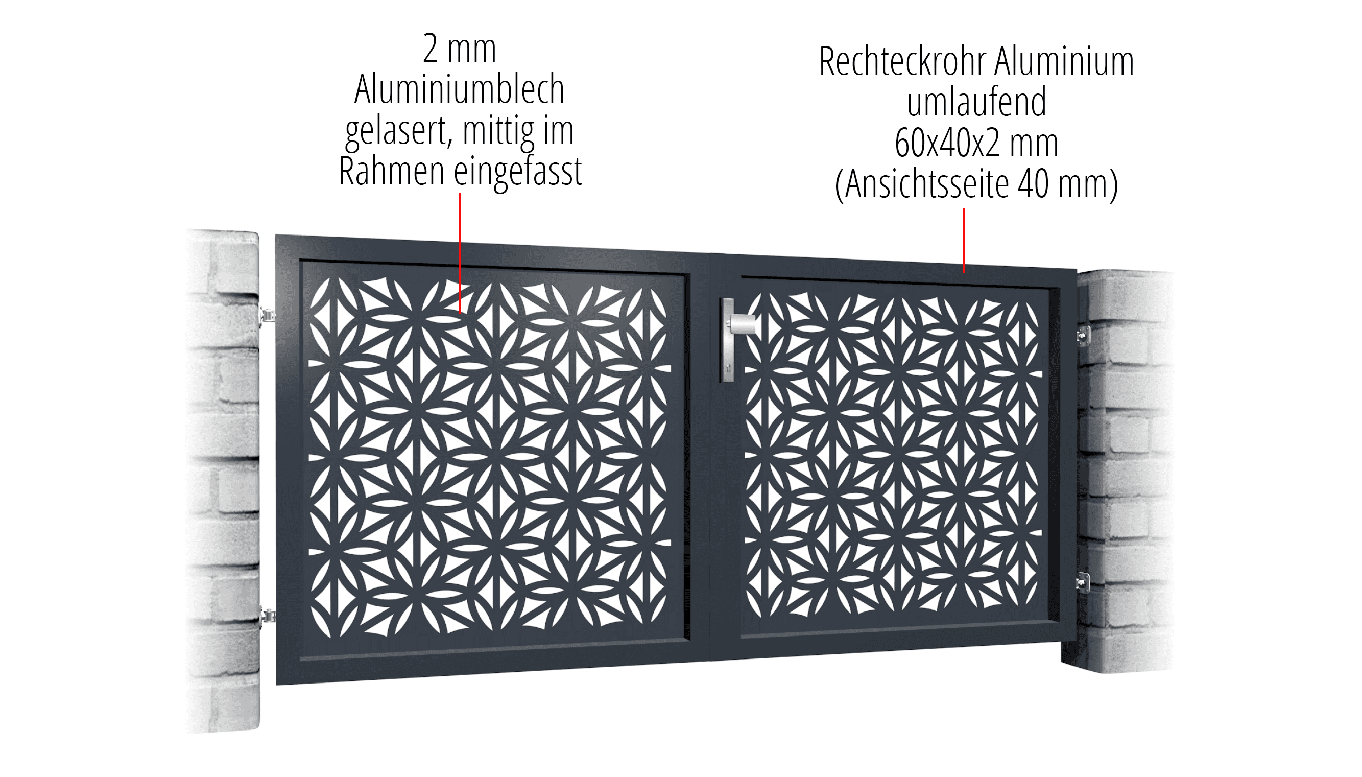 Gartentor Alu 2-flügelig Laserschnitt Design BT