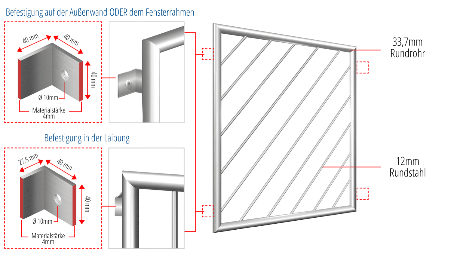 Fenstergitter Edelstahl Diagonalstab 1