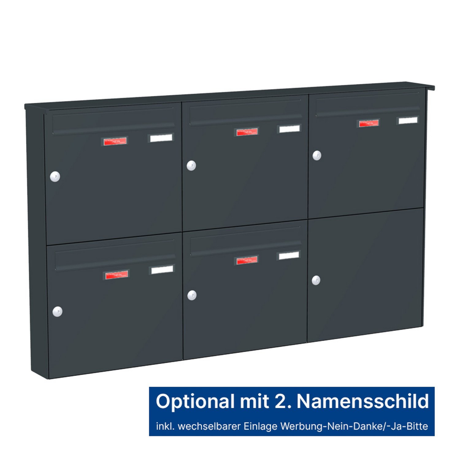 Briefkastenanlage | Aufputz | 5-fach | Senkrecht | Farbe