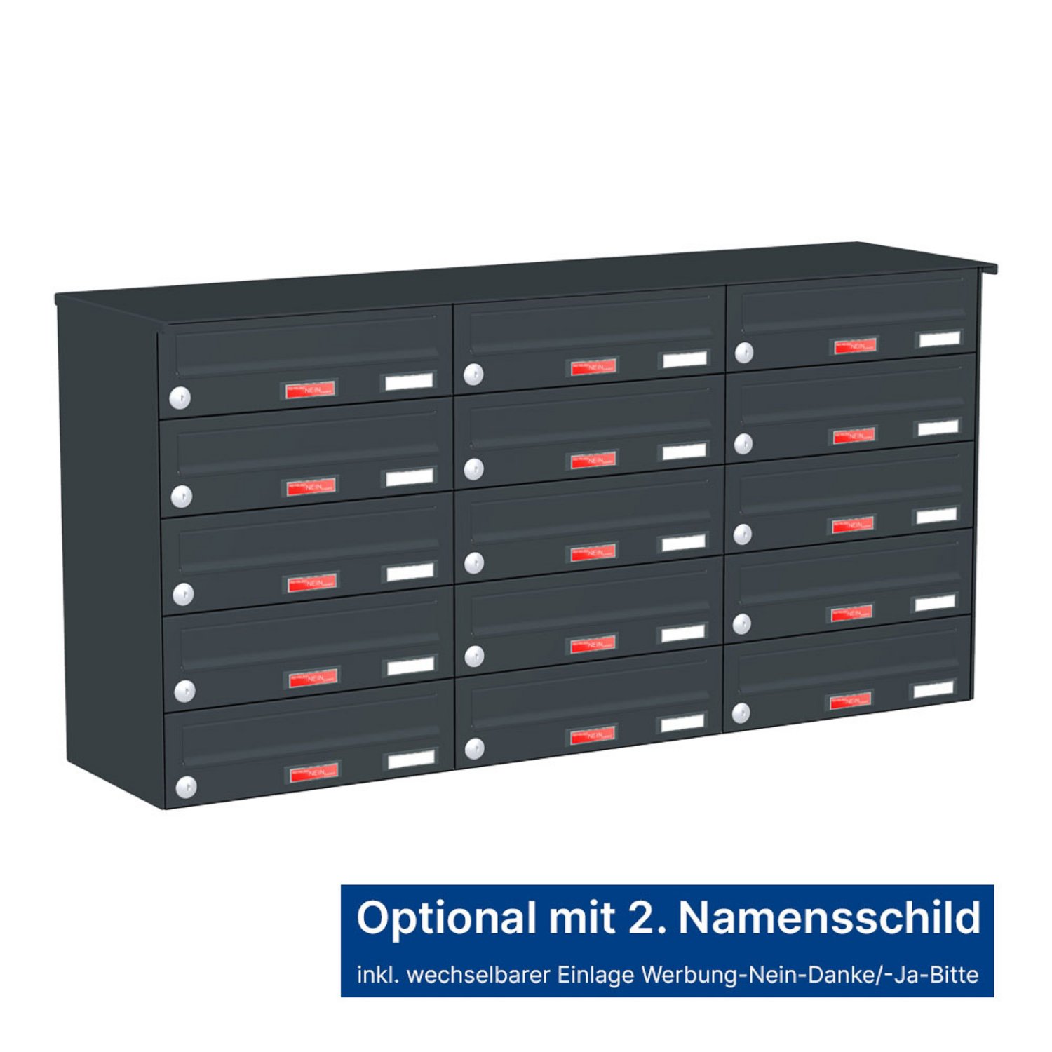 Briefkastenanlage | Aufputz | 15-fach | Waagerecht | Farbe