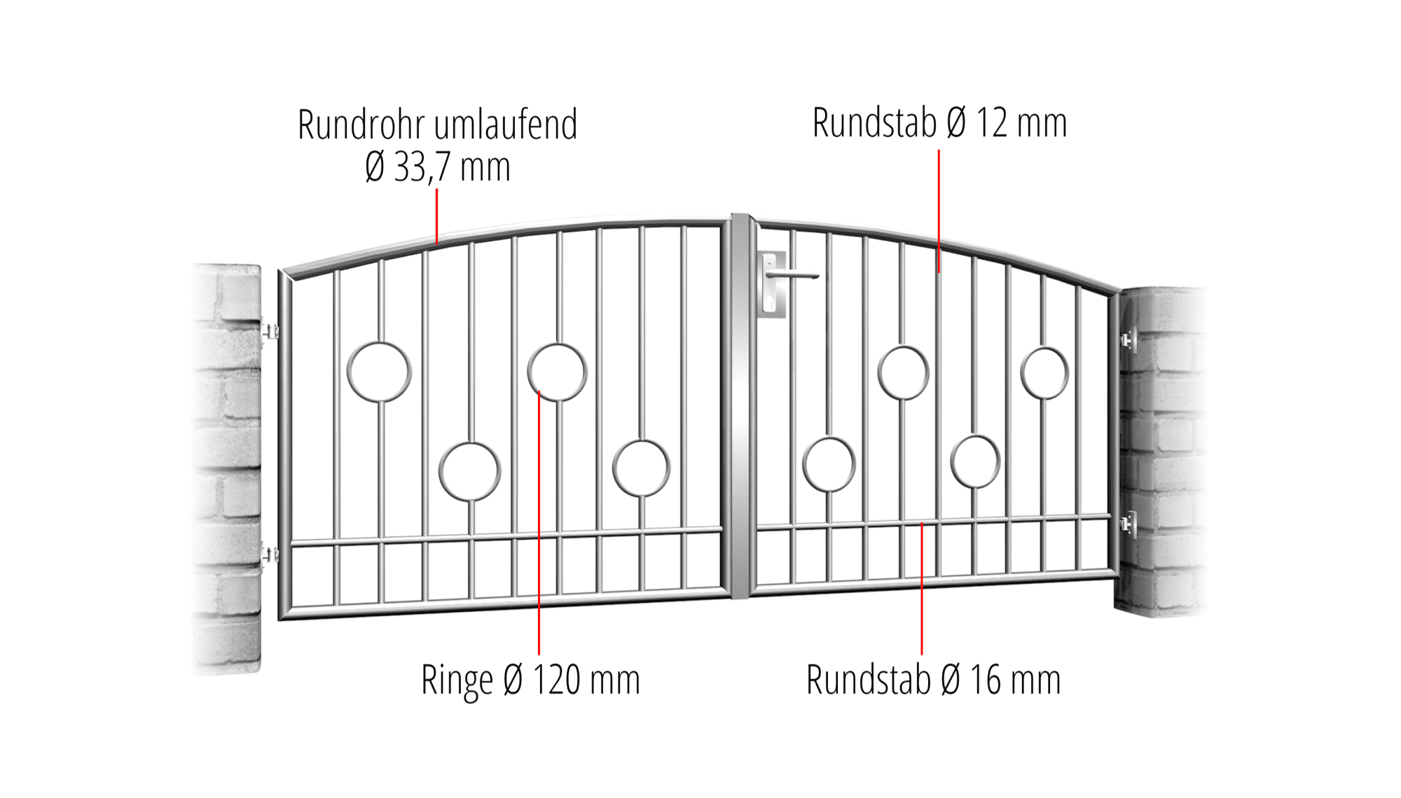 Gartentor Edelstahl 2-flügelig Kreis Stab, OB