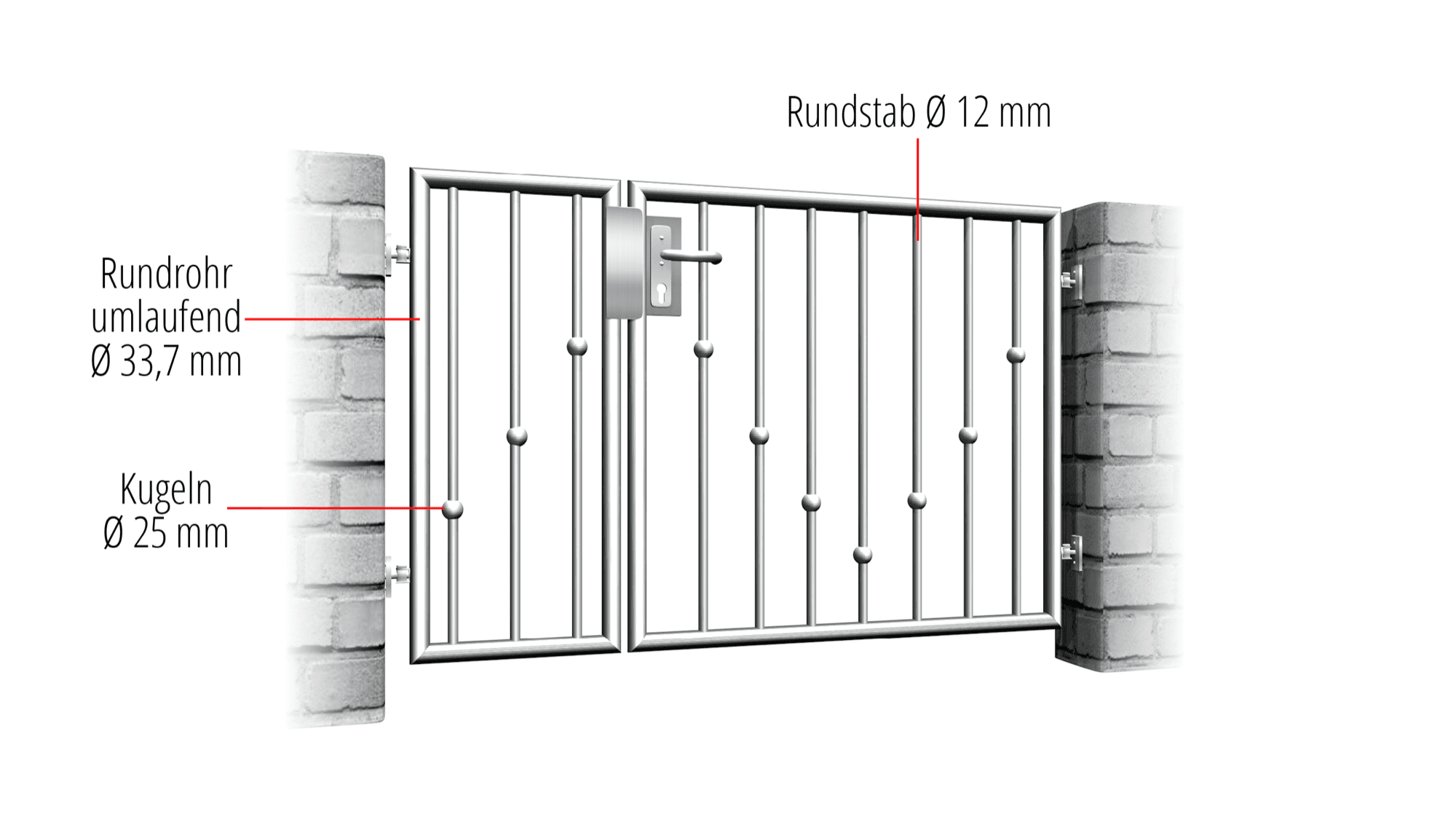 Gartentür Edelstahl 2-flügelig V-Kugeln, GE