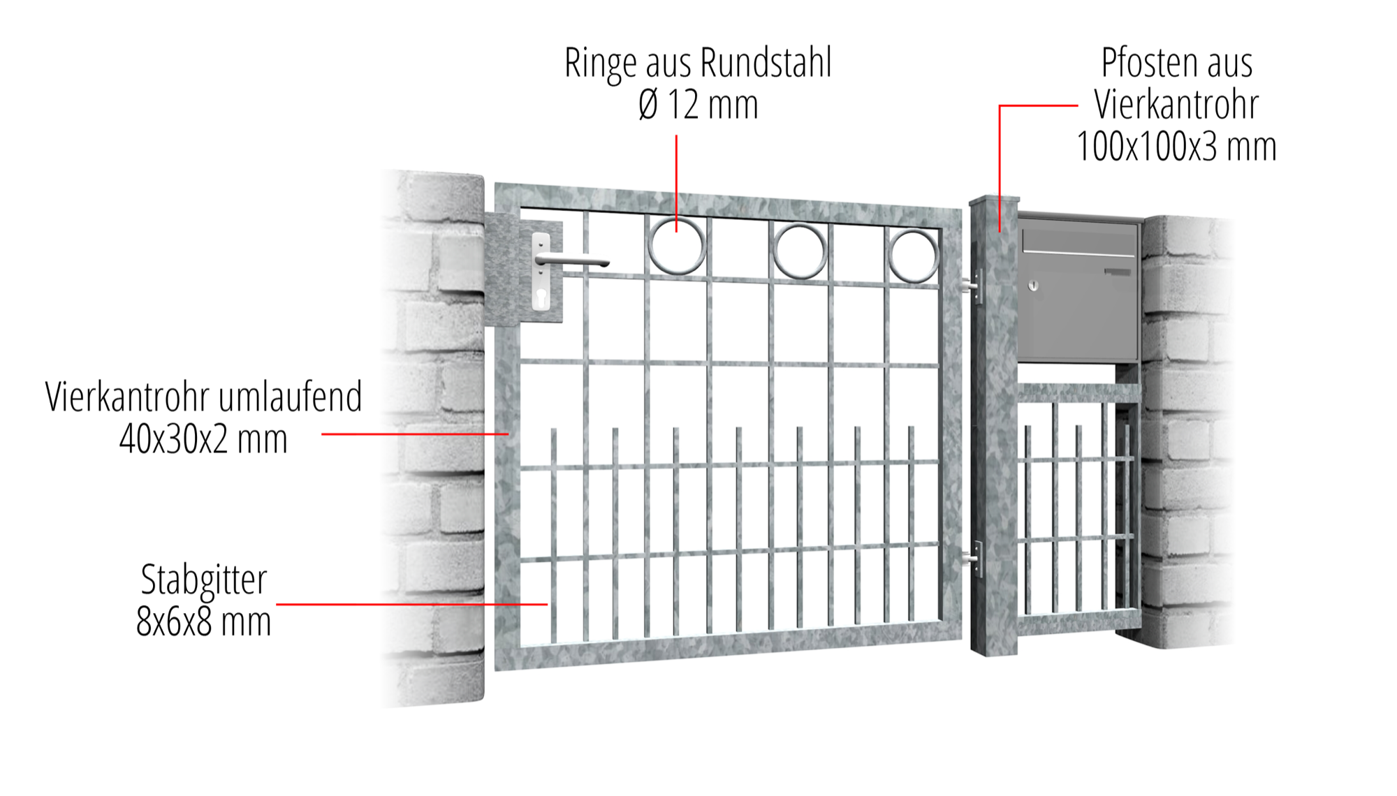 Gartentür verzinkt 1-flügelig RR, GE, BK