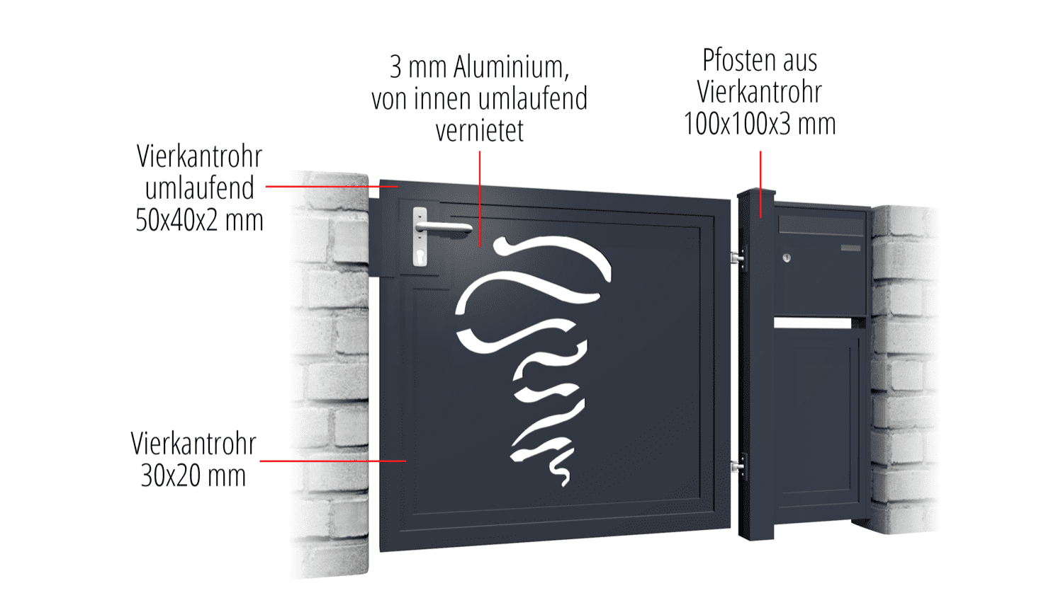 Gartentür Alu 1-flügelig Sichtschutz FB, GE, BK