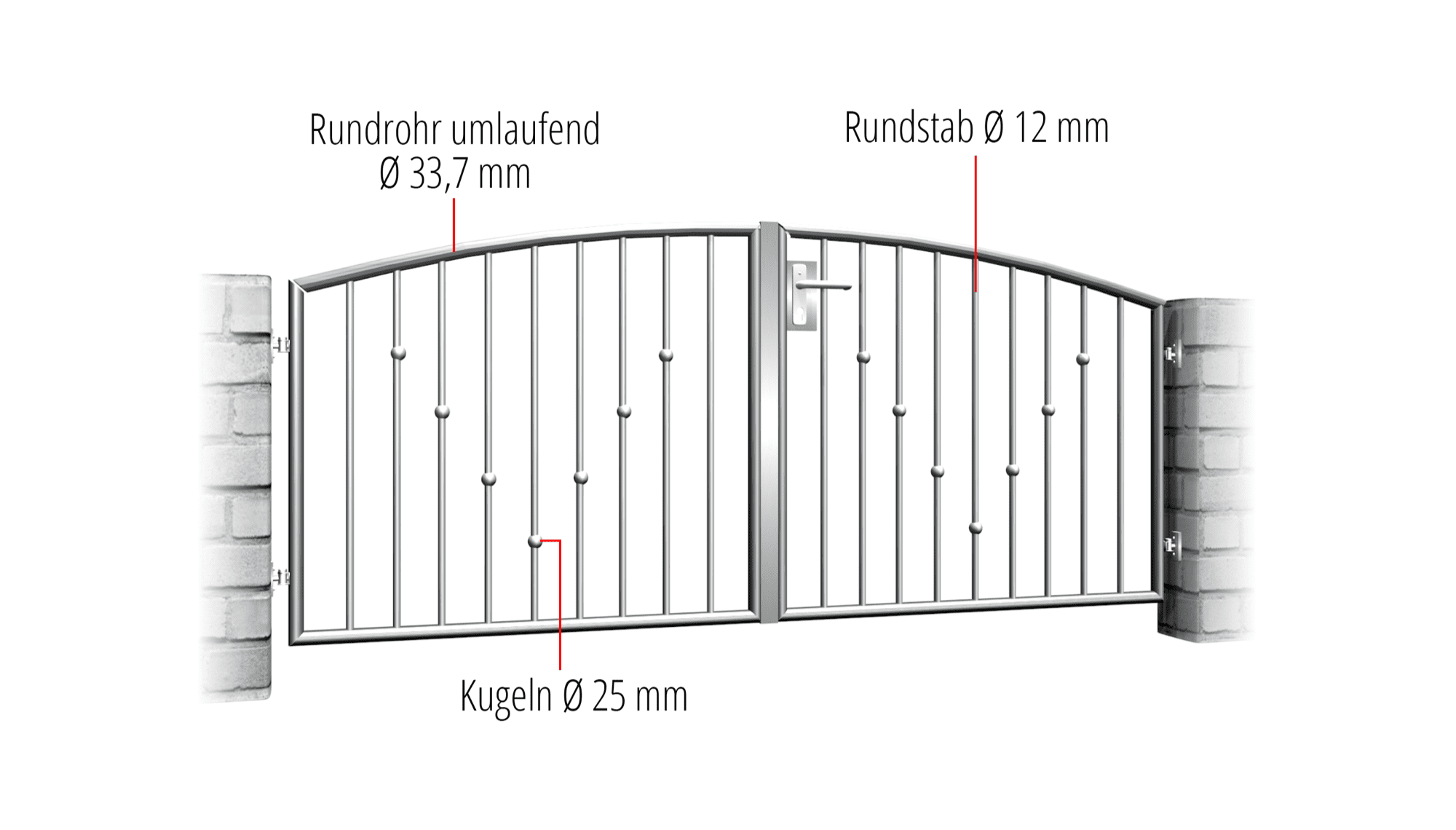 Gartentor Edelstahl 2-flügelig V-Kugeln, OB