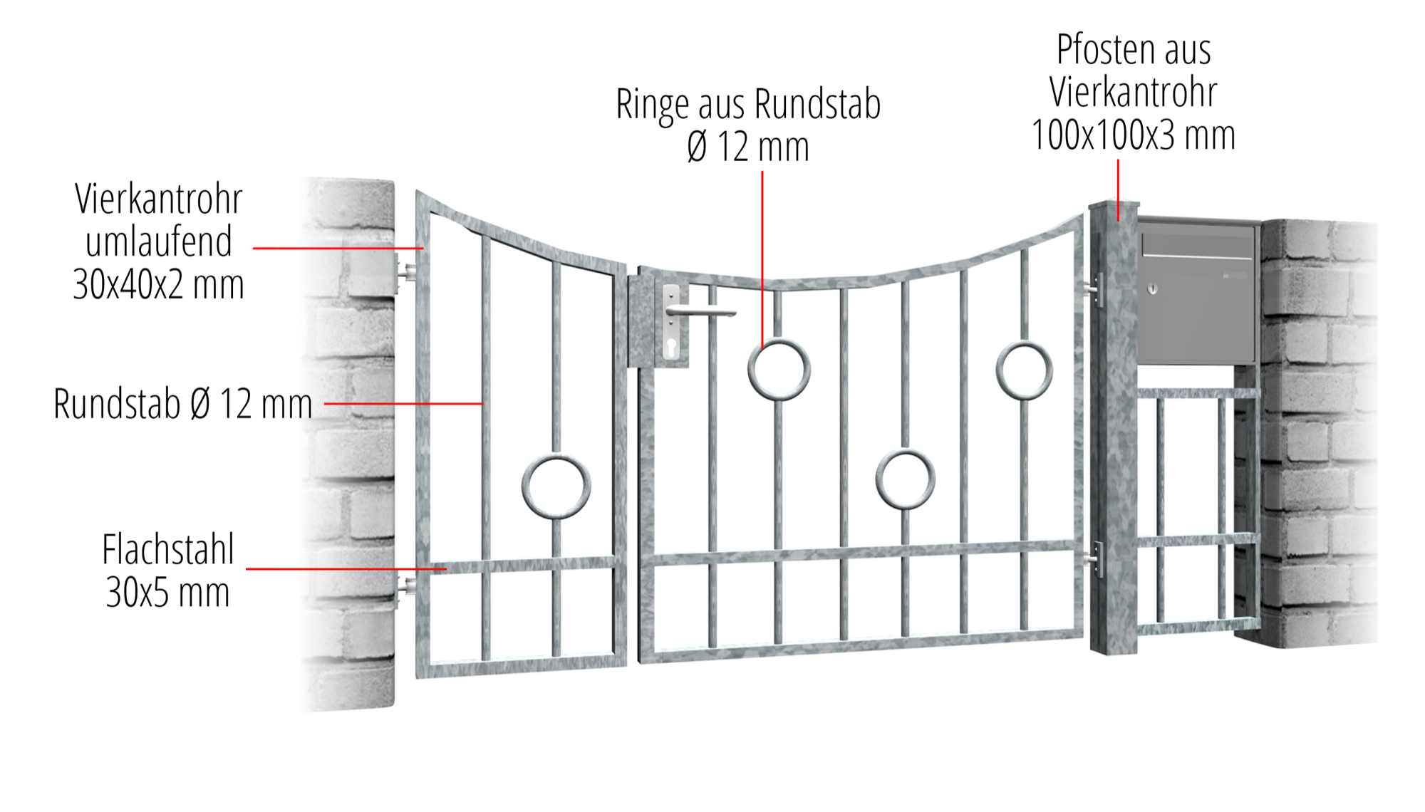 Gartentür verzinkt 2-flügelig Kreis Stab, UB, BK