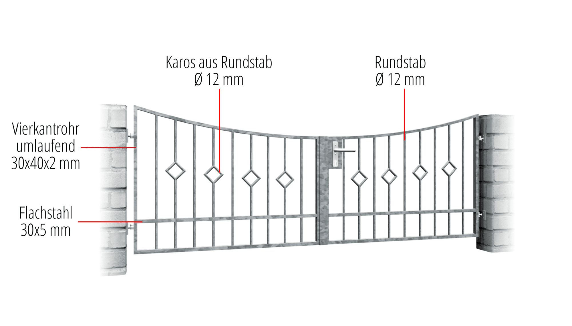 Gartentor verzinkt 2-flügelig Karo Stab, UB