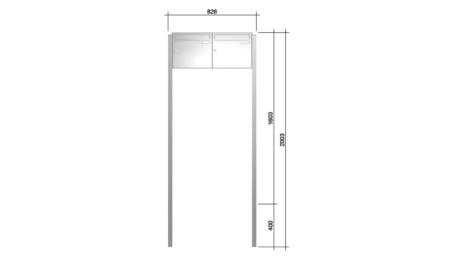 Briefkastenanlage | Freistehend | 2-fach | Senkrecht | Edelstahl