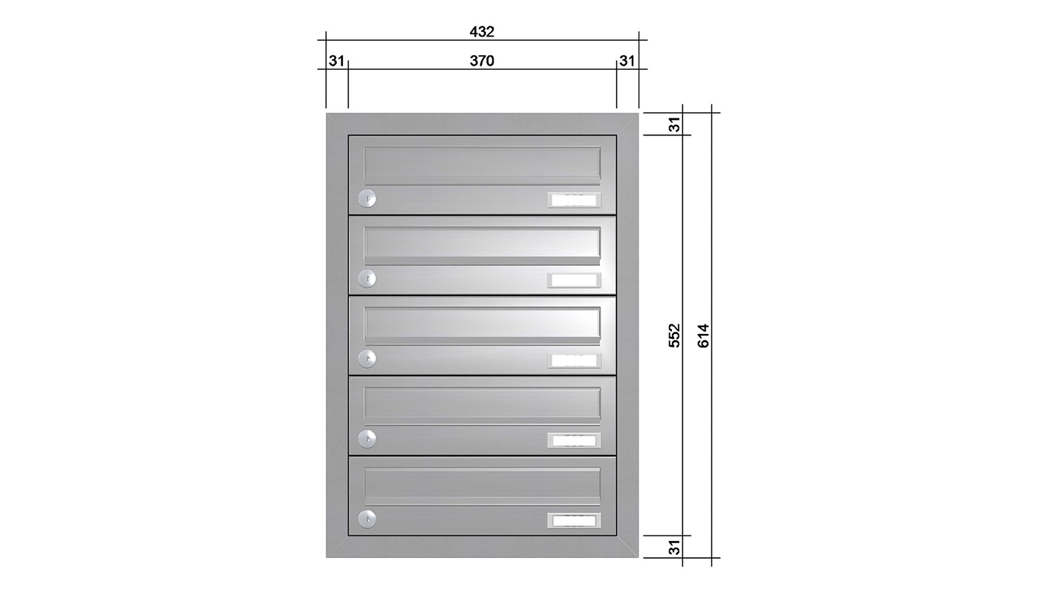 Briefkastenanlage | Unterputz | 5-fach | Waagerecht | Edelstahl