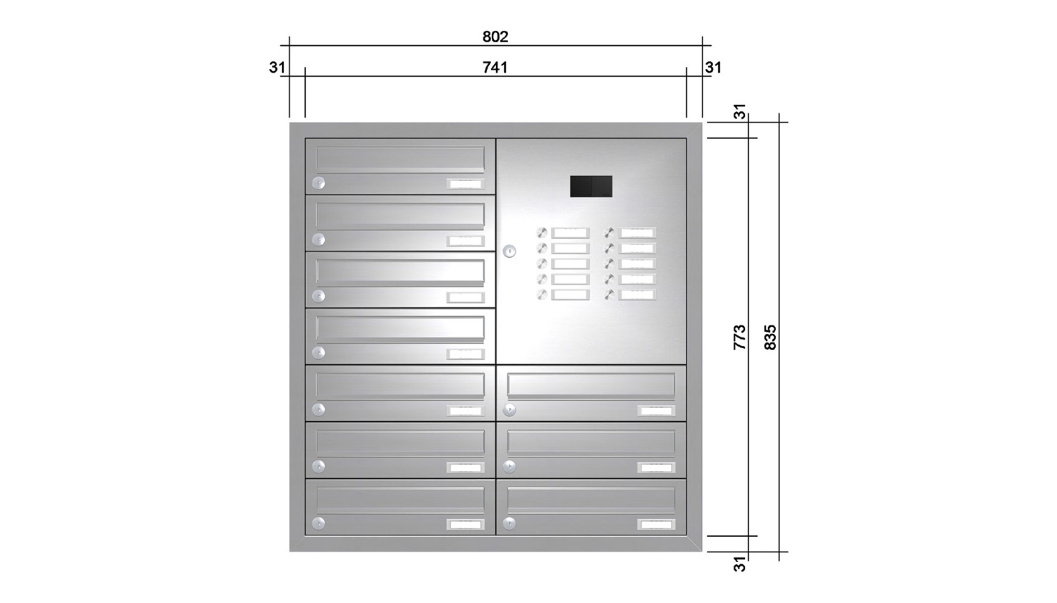 Briefkastenanlage | Unterputz | 10-fach | Waagerecht | Audio | Video | Edelstahl