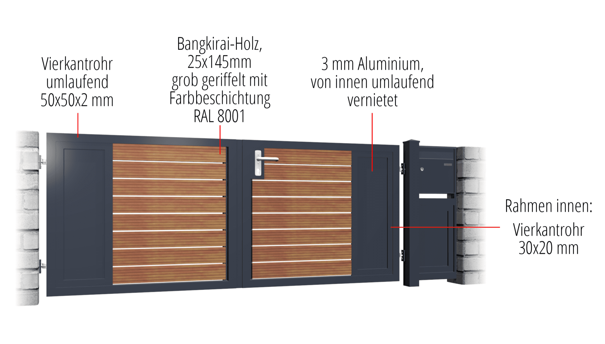 Gartentor Alu-Holz 2-flügelig Sichtschutz KSBHW, GE, BK