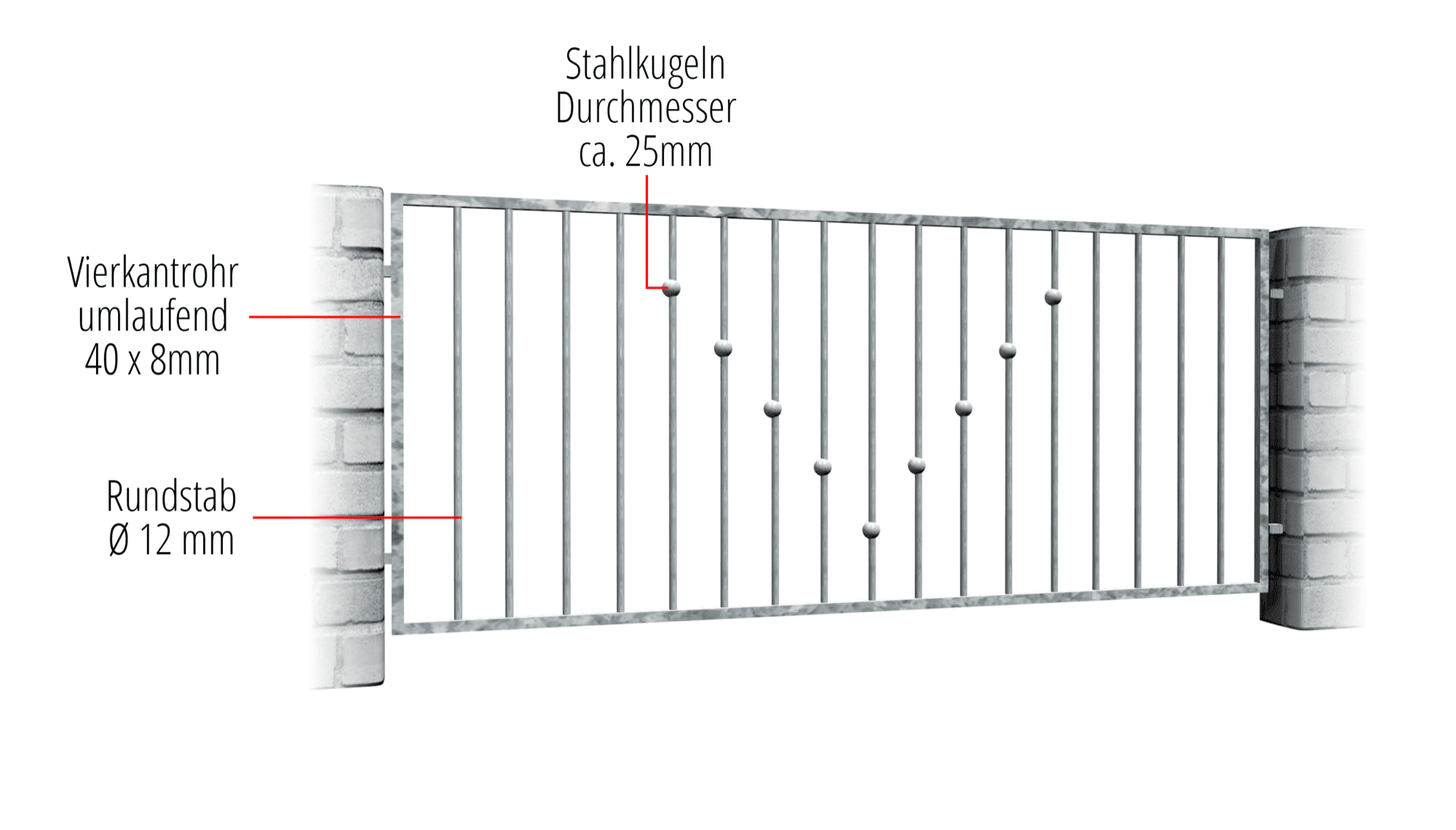 Gartenzaun verzinkt V-Kugeln 2, GE