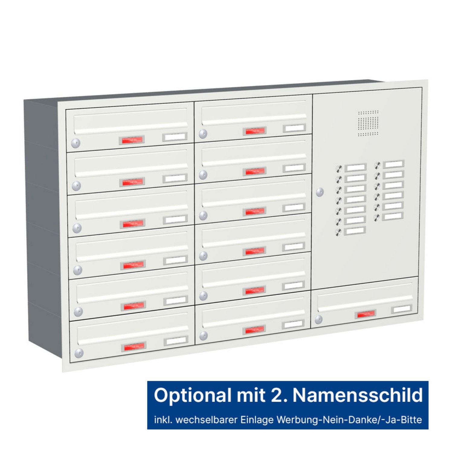 Briefkastenanlage | Unterputz | 13-fach | Waagerecht | Audio | Video | Farbe