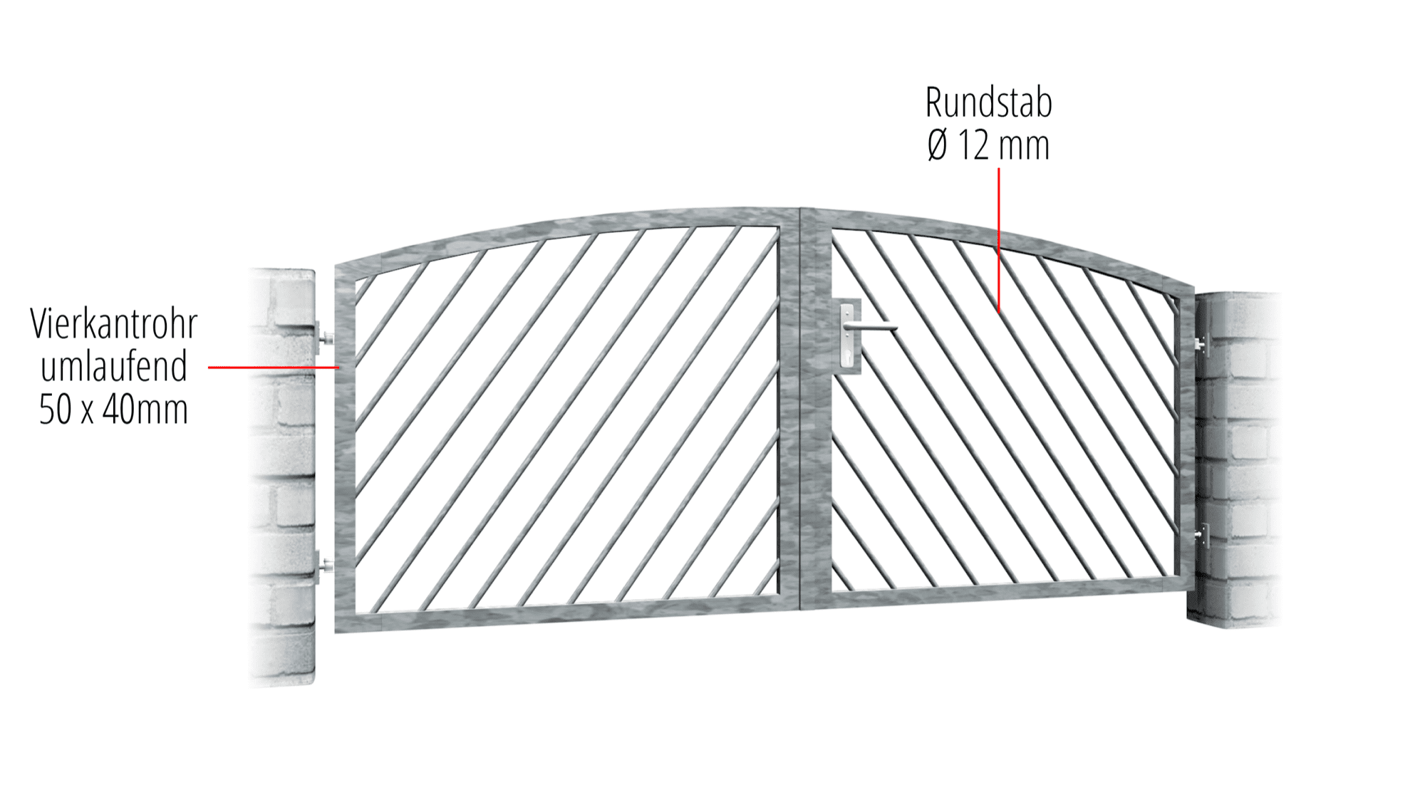 Gartentor verzinkt 2-flügelig Diagonalstab, OB