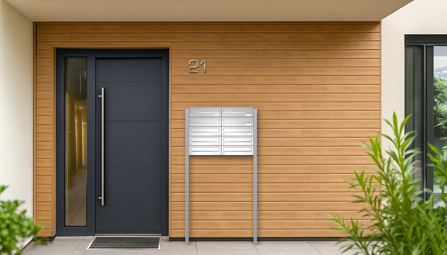 Briefkastenanlage | Freistehend | 10-fach | Waagerecht | Edelstahl