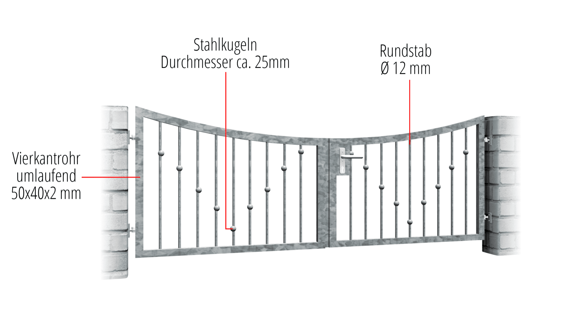 Gartentor verzinkt 2-flügelig V-Kugeln, UB