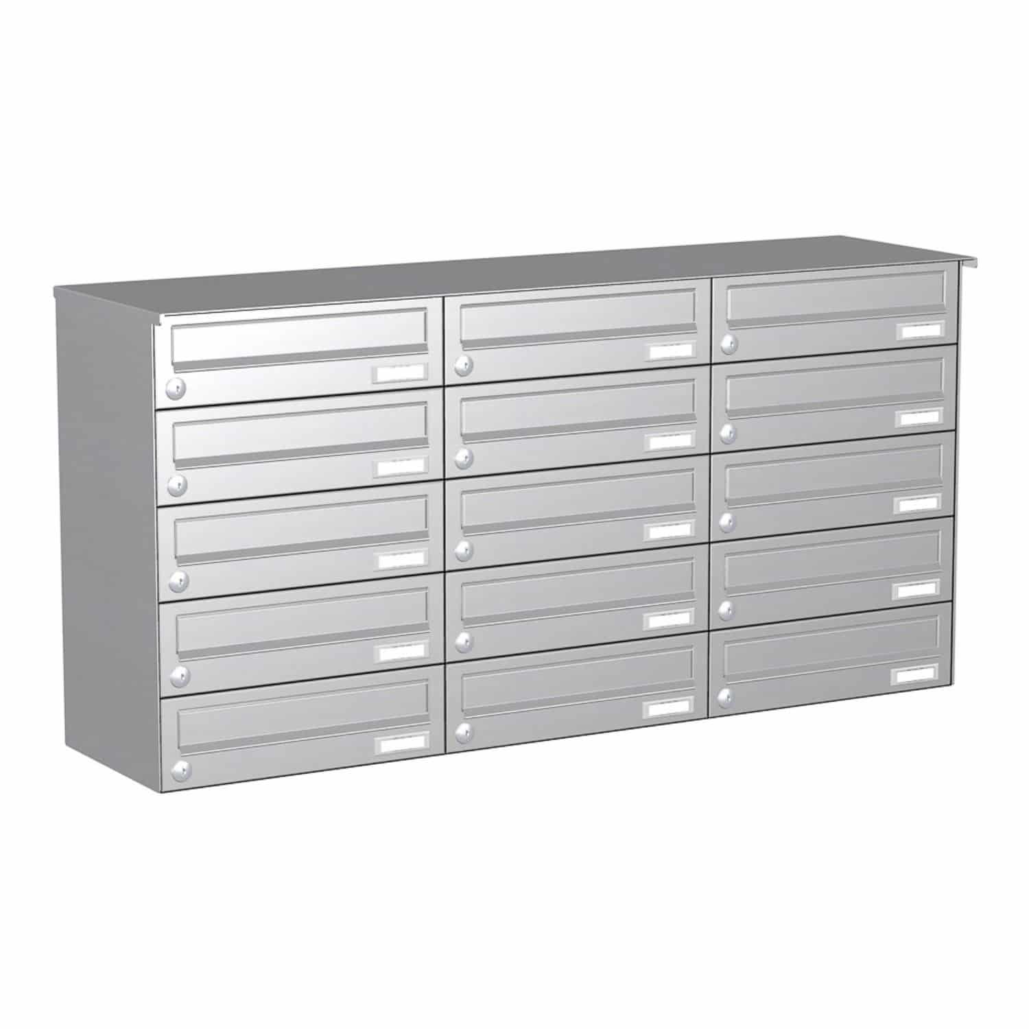 Briefkastenanlage | Aufputz | 15-fach | Waagerecht | Edelstahl