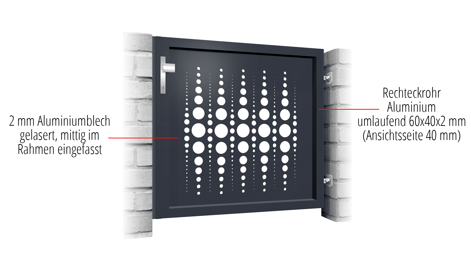 Gartentür Alu 1-flügelig Laserschnitt Design PE