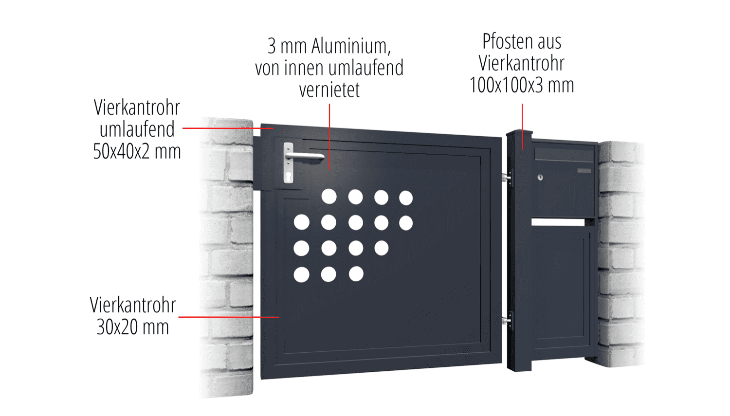 Gartentür Alu 1-flügelig Sichtschutz RLH, GE, BK