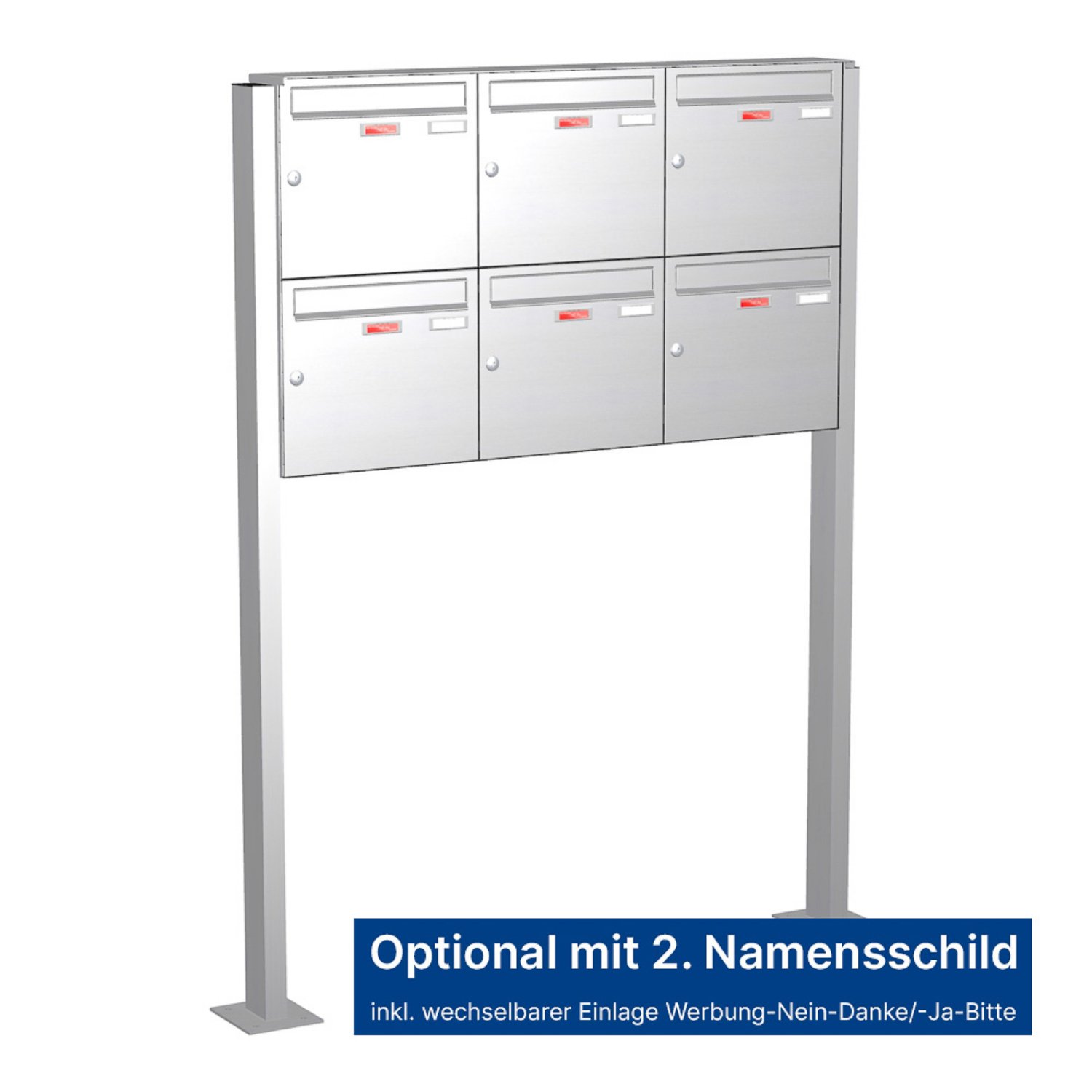 Briefkastenanlage | Freistehend | 6-fach | Senkrecht | Edelstahl