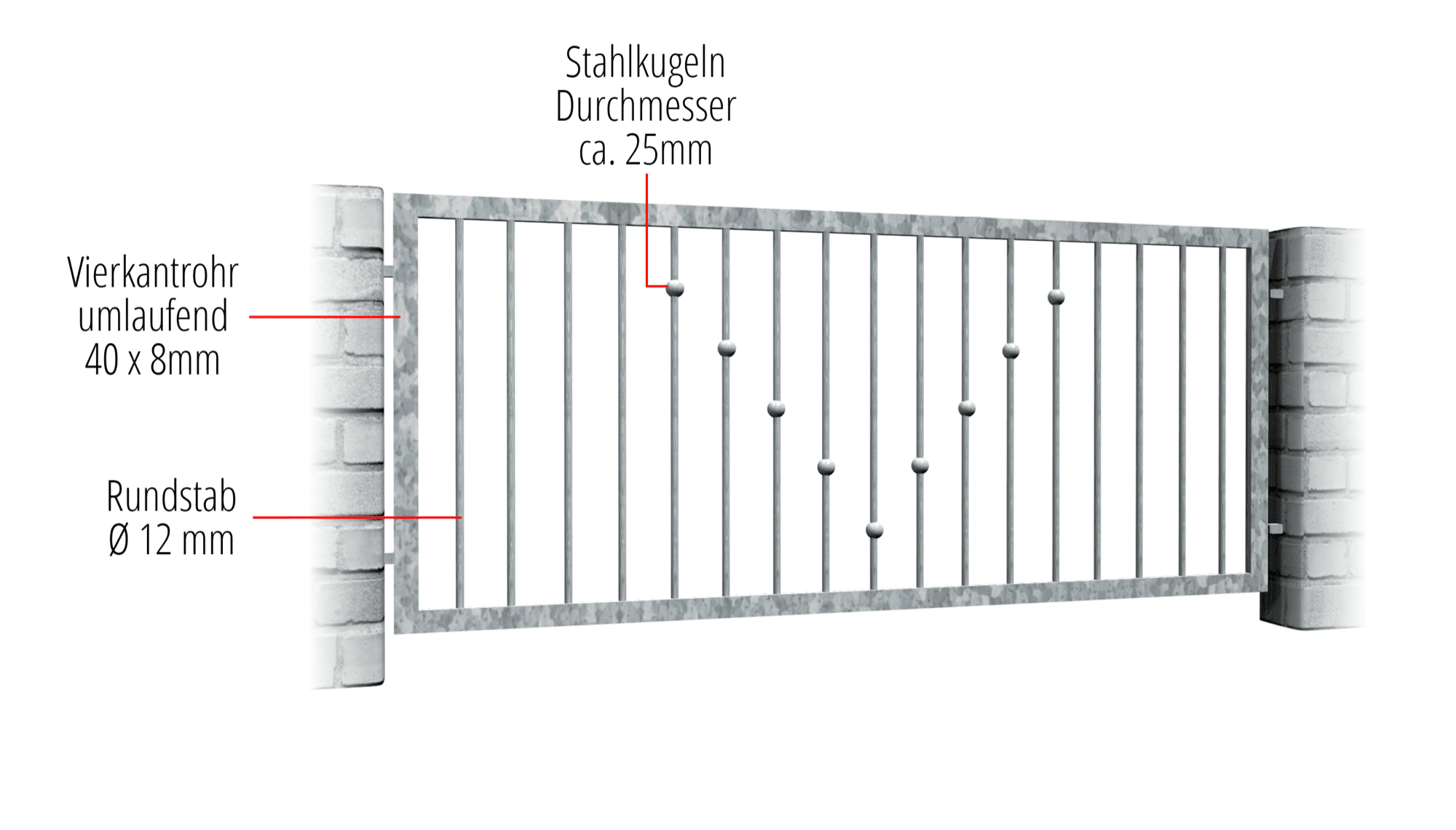 Gartenzaun verzinkt V-Kugeln, GE