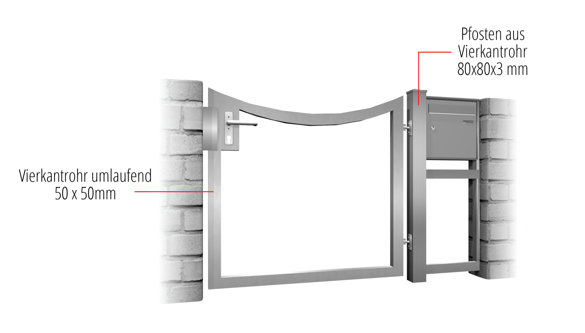 Gartentür Edelstahl 1-flügelig eigene Füllung, UB, BK