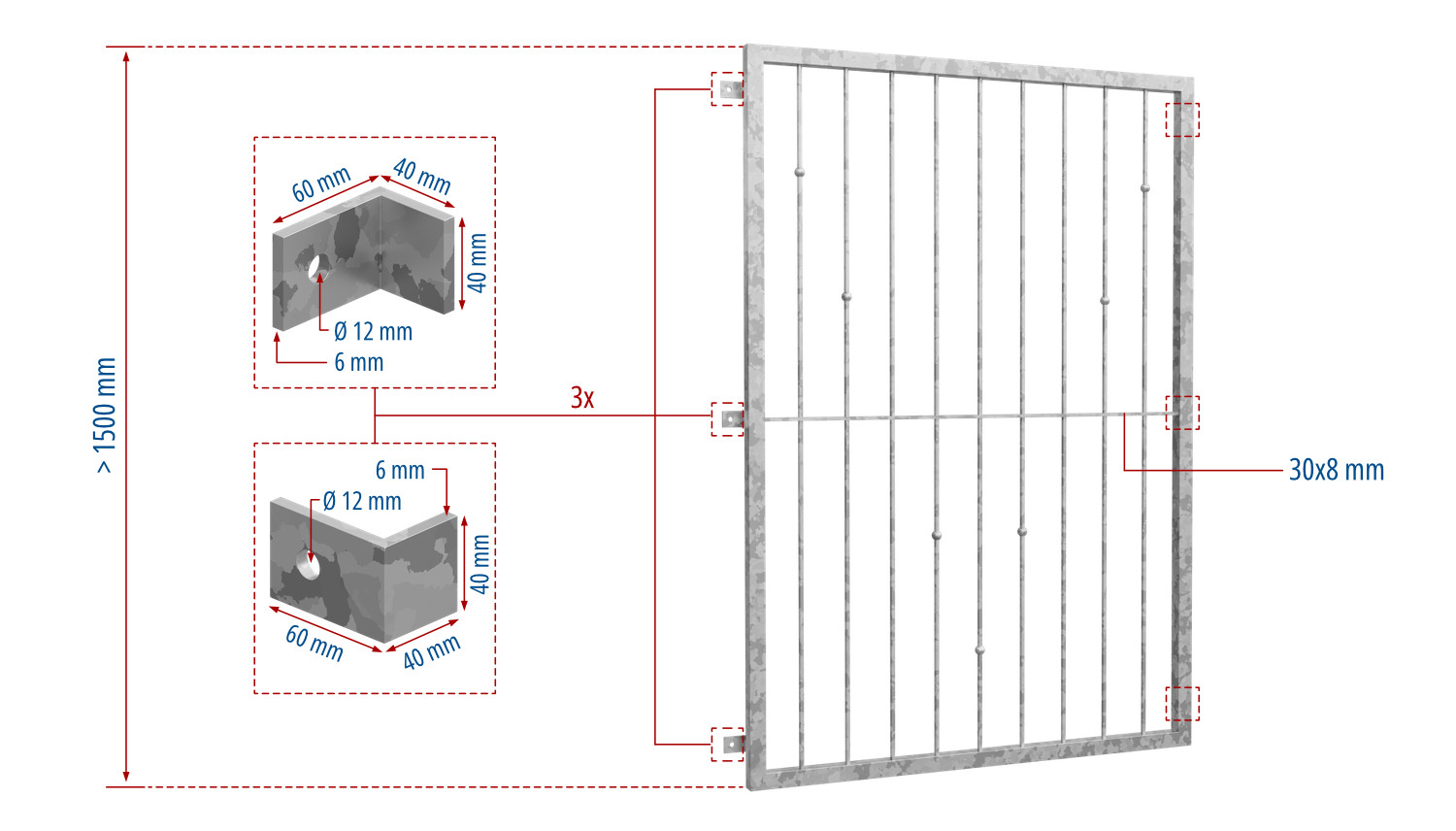 Fenstergitter verzinkt V-Kugeln